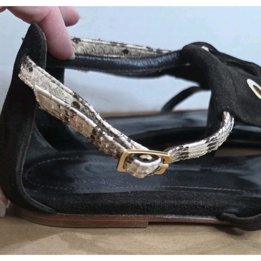 Loro Piana Sandals Black Suede Snakeskin Size 10 Authenticated - Picture 10 of 16